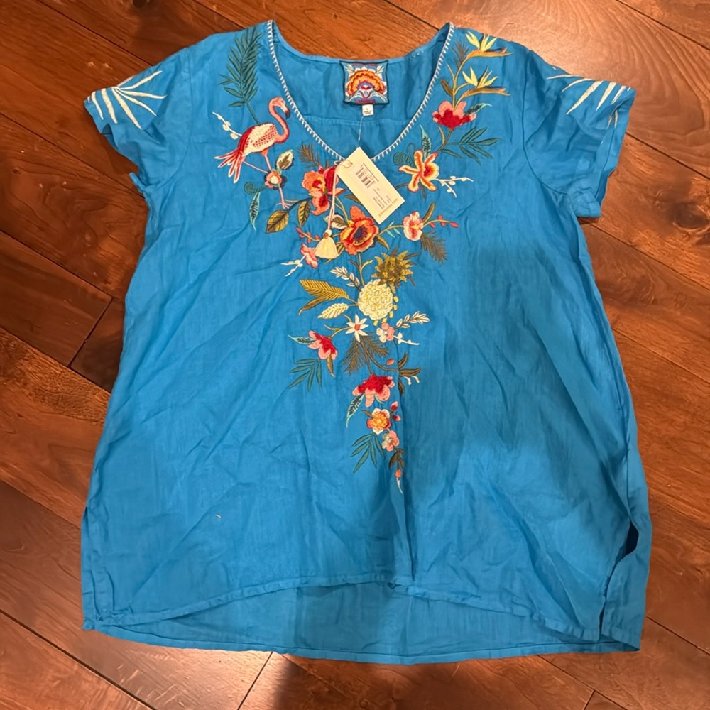 New with tags Johnny Was embroidered linen shirt